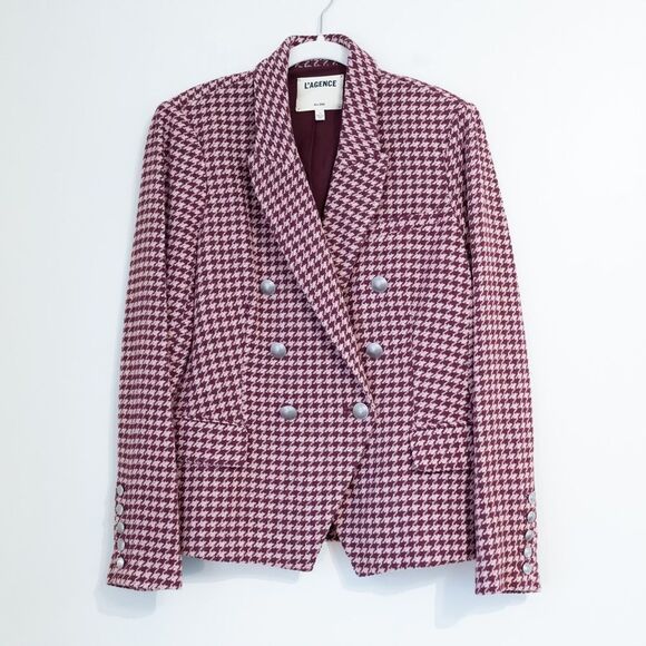 L'AGENCE Pink and White Houndstooth Blazer - Picture 4 of 10